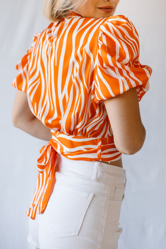 Zebra Print Puff Sleeve - Orange