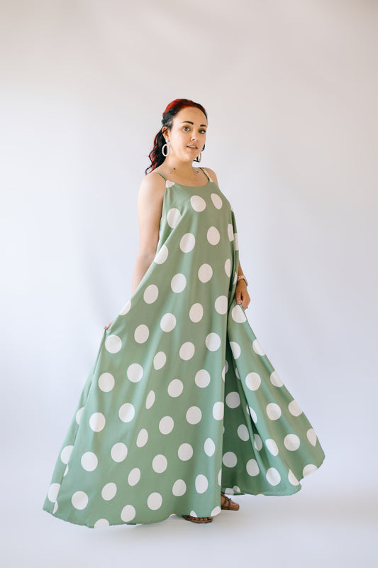 Summer Polka Maxi Dress - Olive