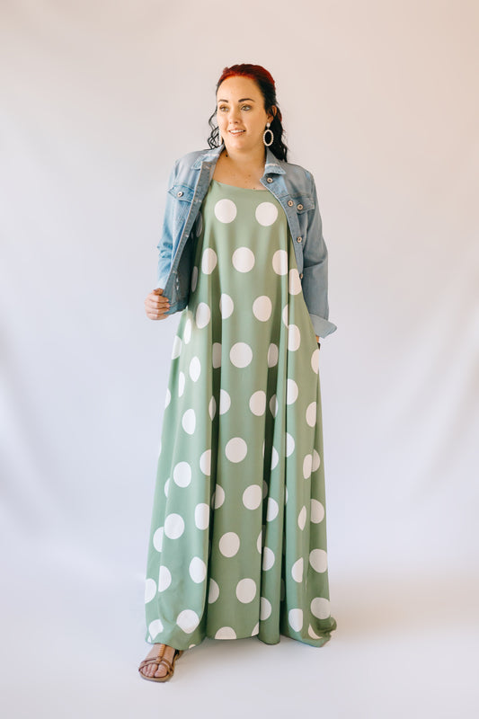 Summer Polka Maxi Dress - Olive