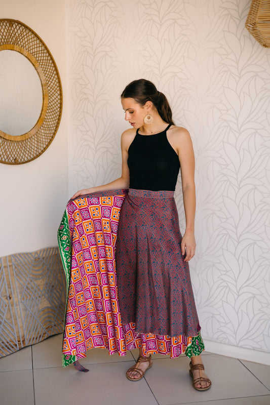 Indian Silk Wrap Skirt -  Grape Plum