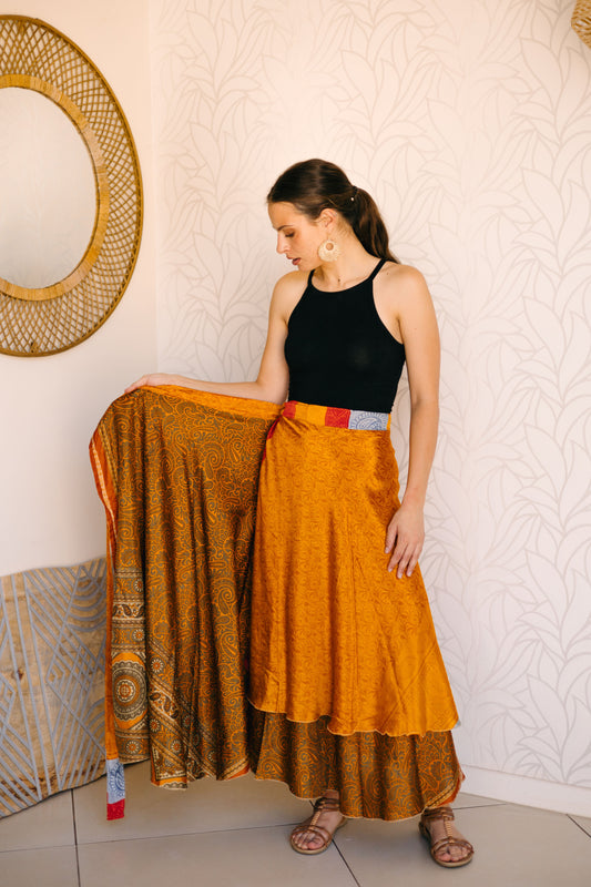 Indian Silk Wrap Skirt - Golden Hour