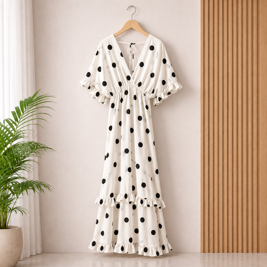 Luna Polka Dot Maxi Dress - White & Black