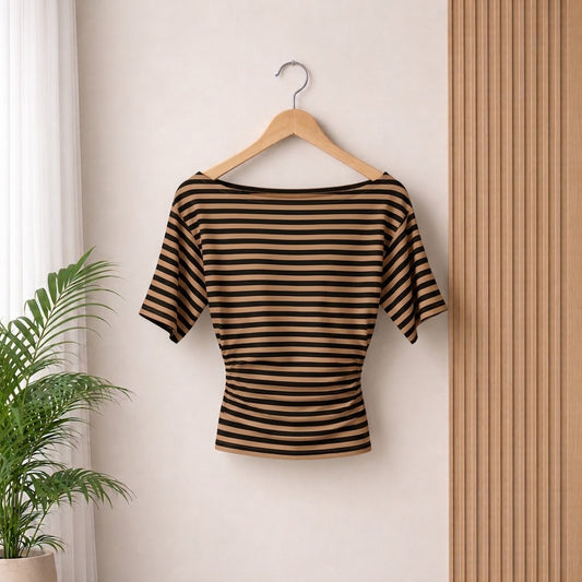 The Mila Striped Top - Brown & Black