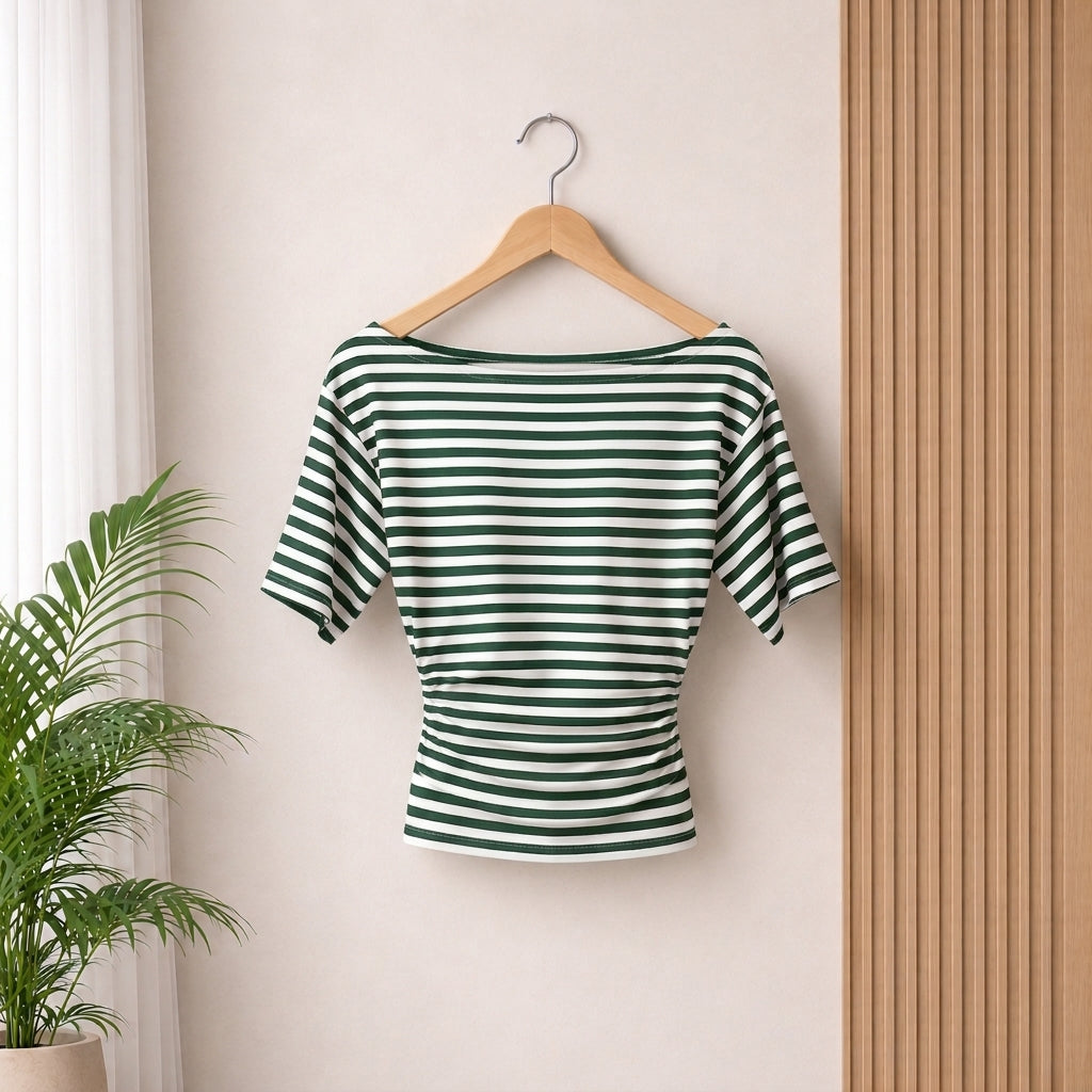 The Mila Striped Top - White & Green