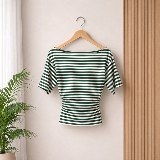 The Mila Striped Top - White & Green
