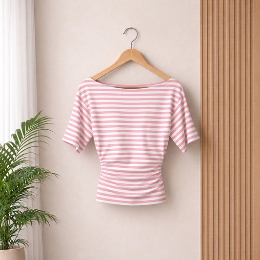 The Mila Striped Top - White & Pink