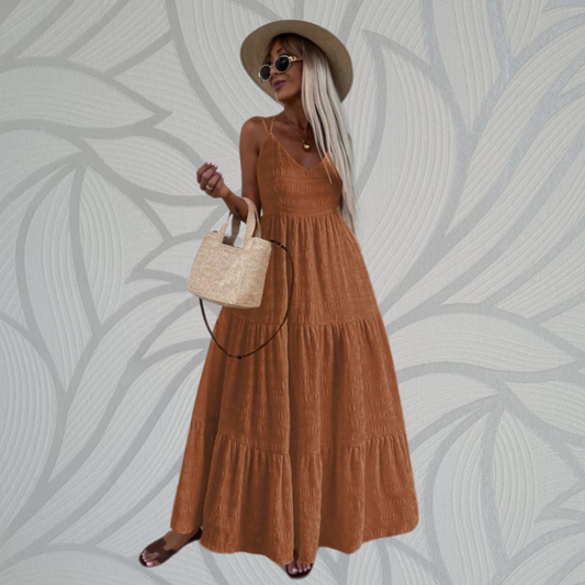 Beach Summer Maxi Dress - Rusty Brown