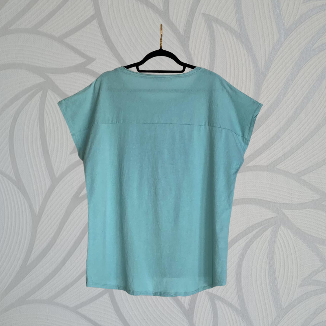 Ines Foil Heart Top - Aqua