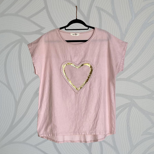 Ines Foil Heart Top - PINK