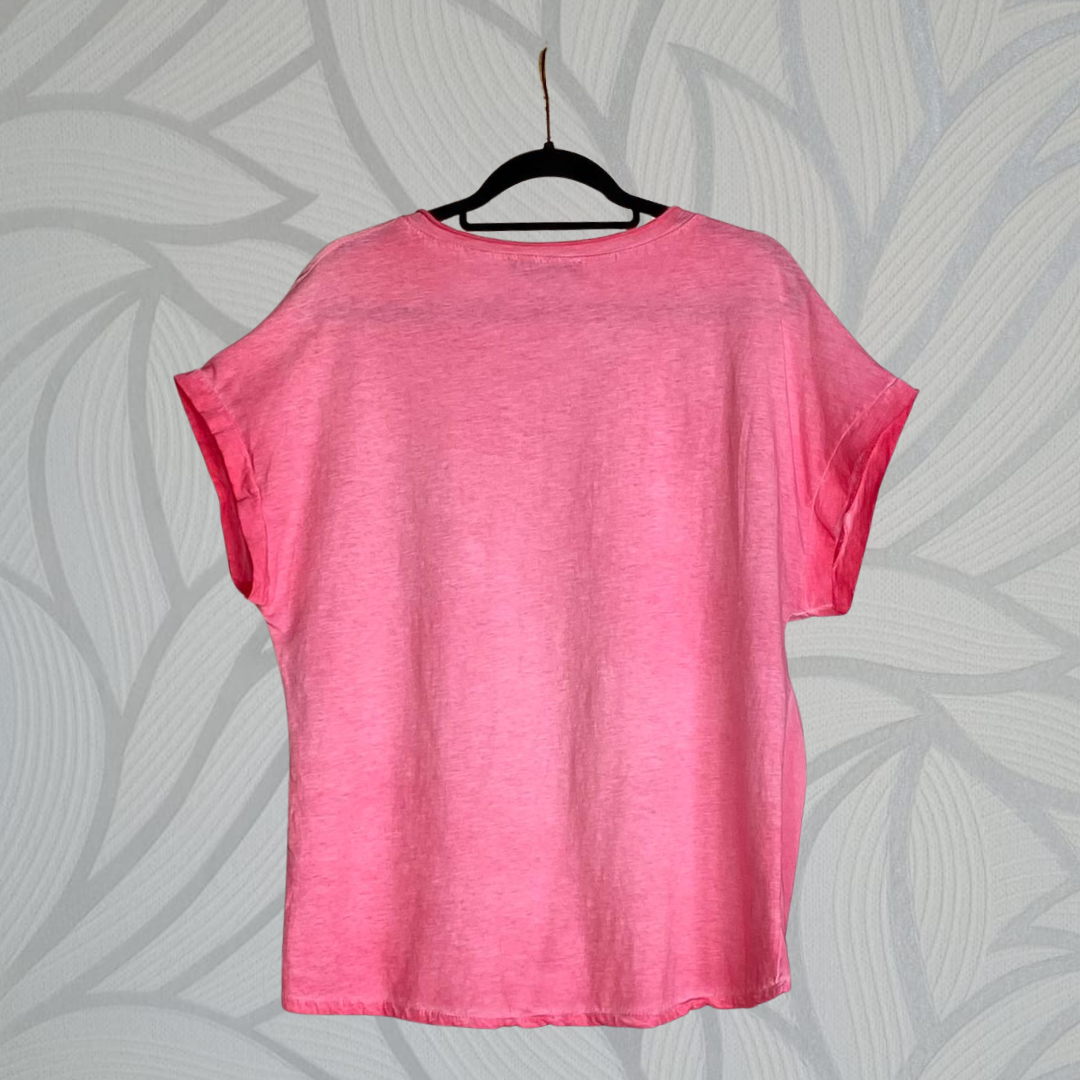 Winona Sequin Pocket Top - FUCHSIA