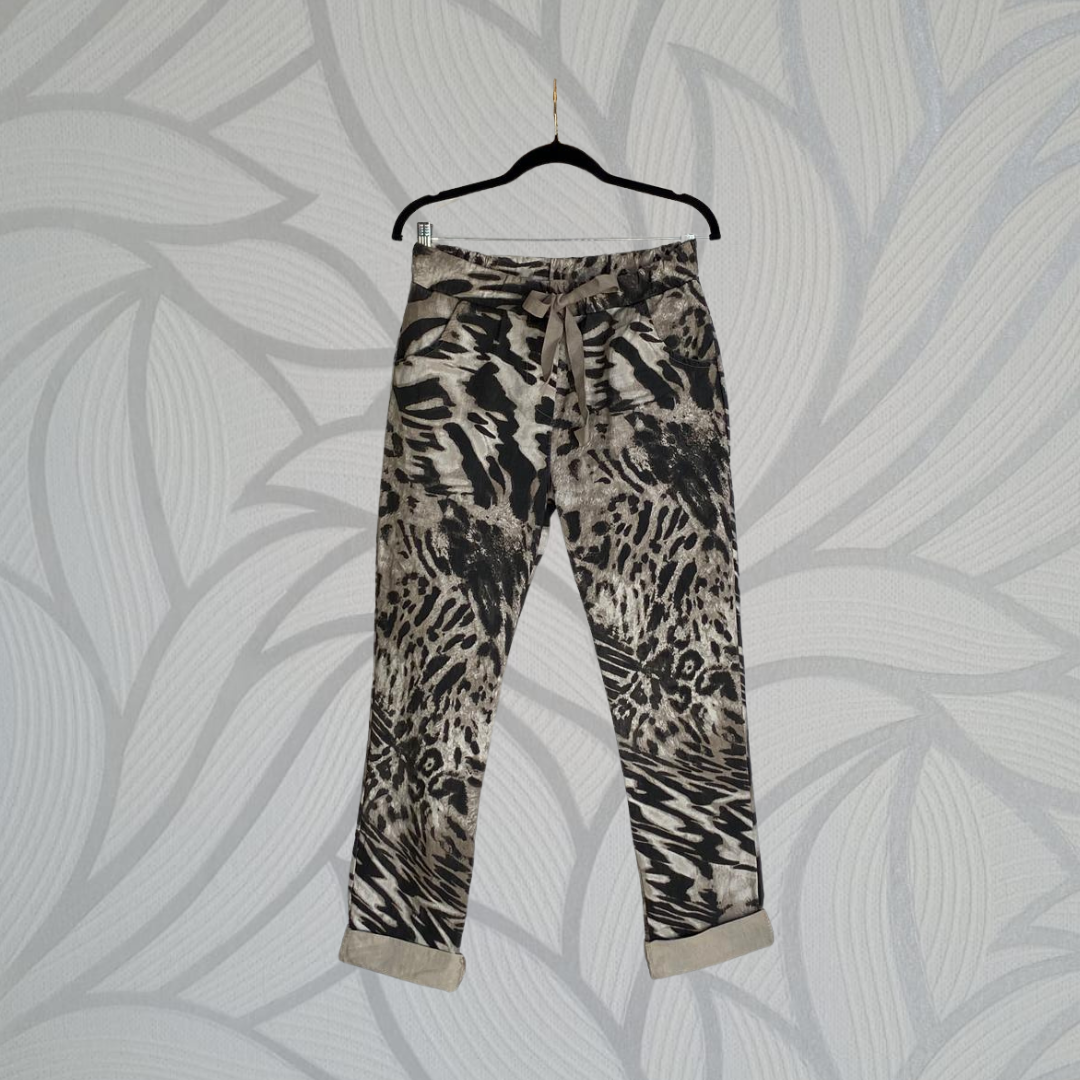 Yara Animal Print Pants - Stone