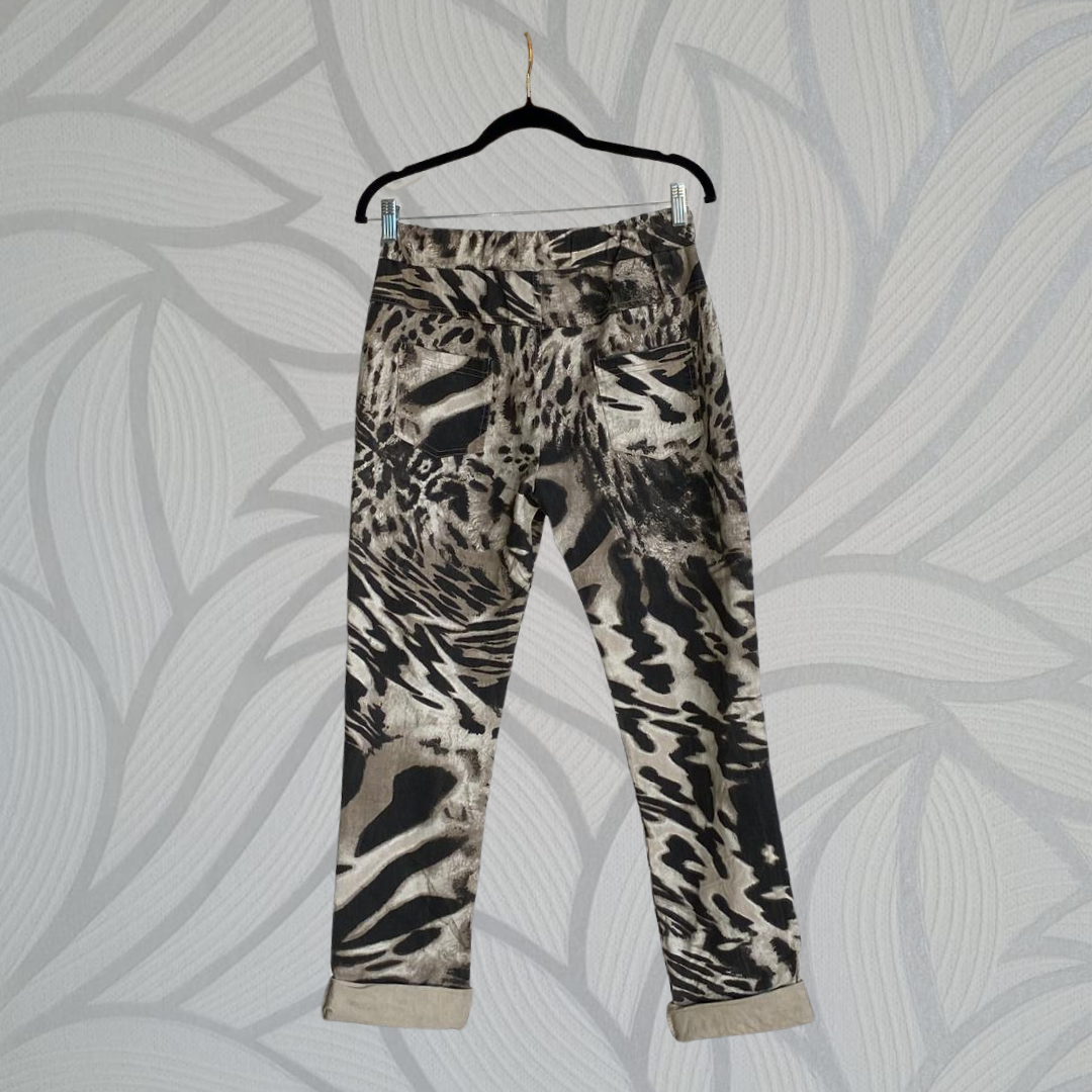 Yara Animal Print Pants - Stone