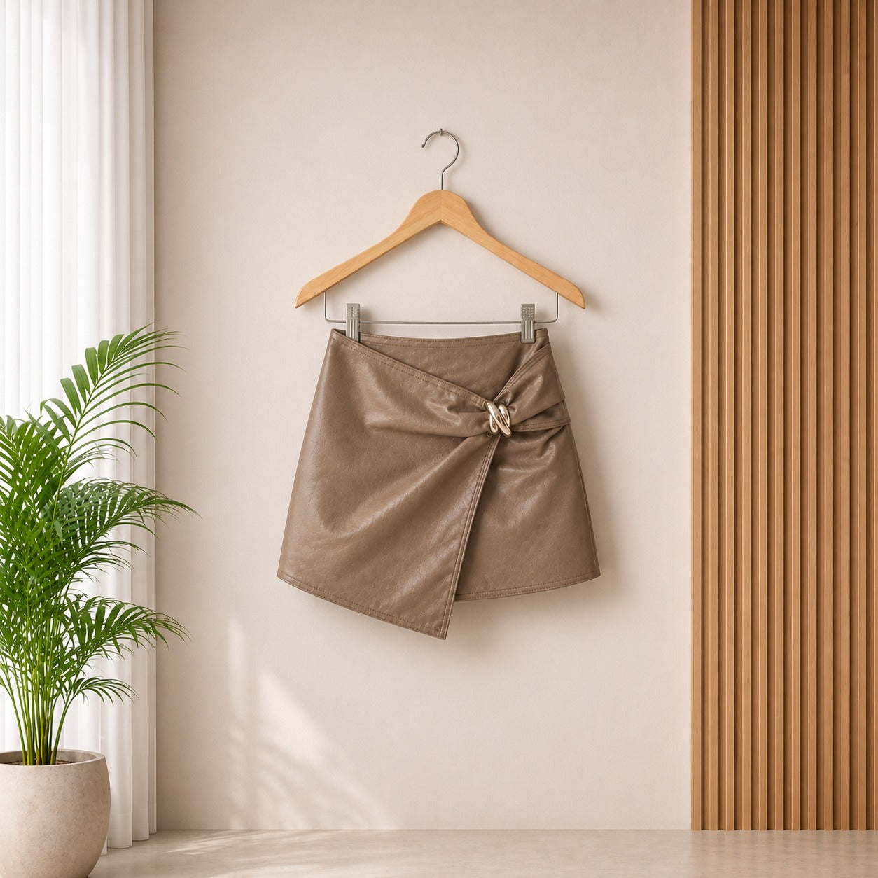 THE EDIT PLEATHER SKORT - TOFFEE
