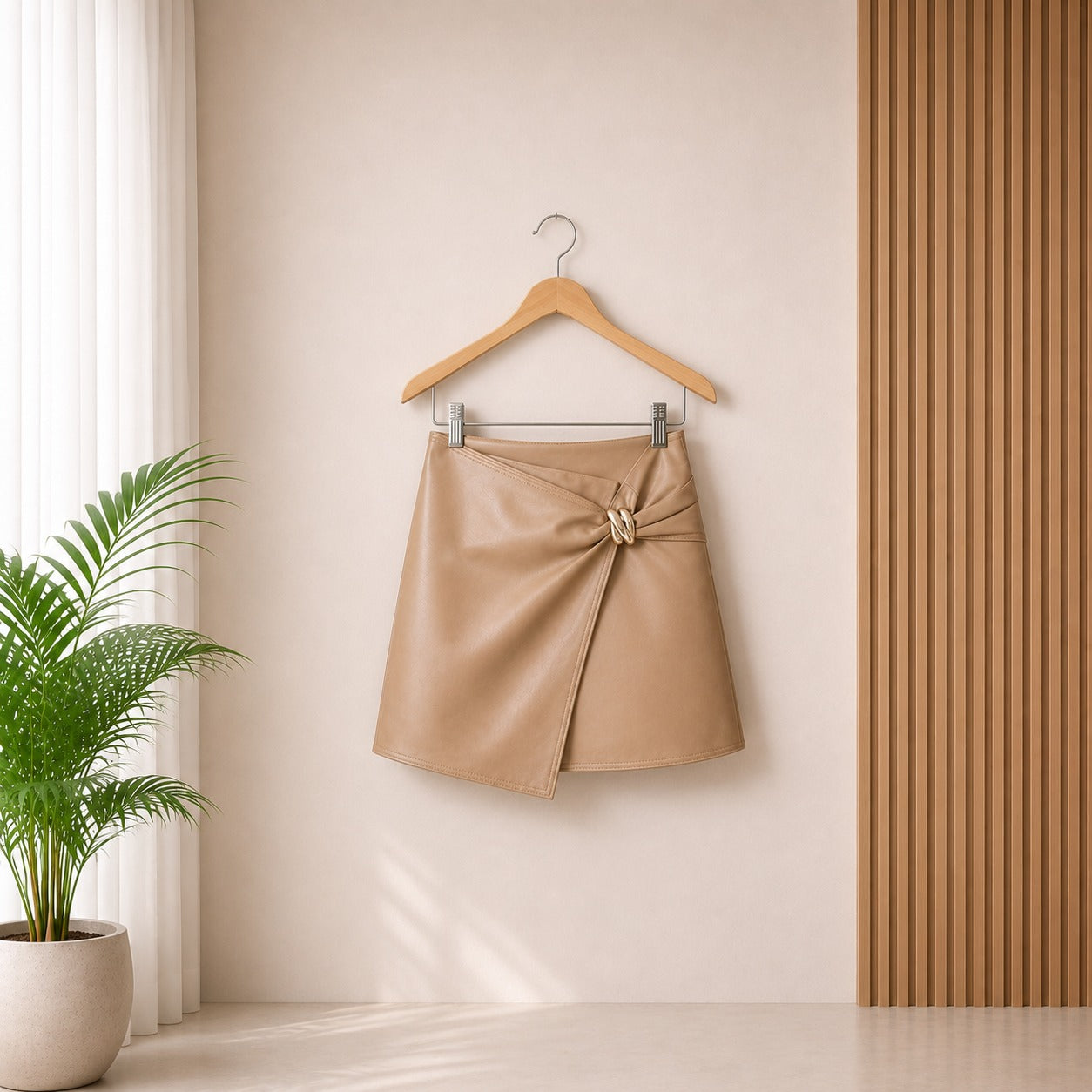 THE EDIT PLEATHER SKORT - CAMEL