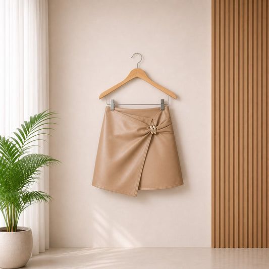 THE EDIT PLEATHER SKORT - CAMEL