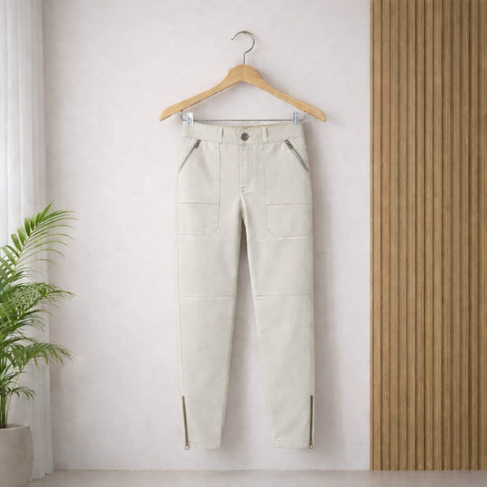 cargo pants with zipper details and tapered ankles