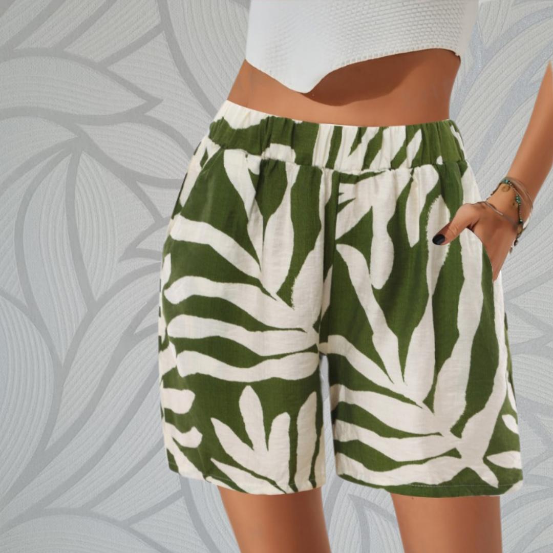 Ashley Shorts - Green Leave Print