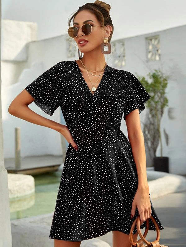 Polka dot top wrap mini dress